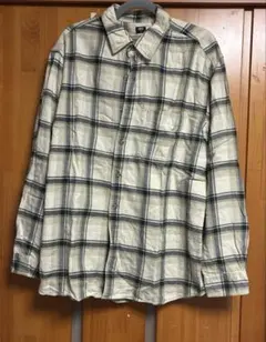 UNIQLOフランネルアイボリー ネイビー チェック柄 長袖シャツ XL