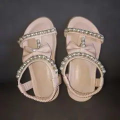 キッズ用パールリボンサンダル ピンク17センチ