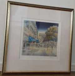 美品 織田義郎「Akashi Bridge A」銅版画+手彩色 直筆サイン入り