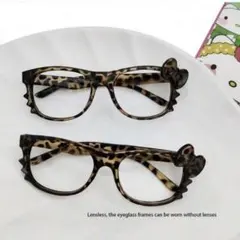 ハローキティ　ヒョウ柄　レトロ　リボン　レンズレスメガネ　2個