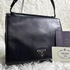 超希少・美品✨ PRADA ハンドバッグ ナッパレザー 三角ロゴプレート 黒