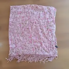 花柄ピンクマフラー フリンジ付き（約100x100)