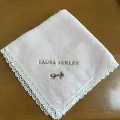 【新品未使用】LAURA ASHLEY ピンク ロゴバラ刺繍タオルハンカチ