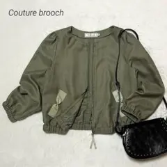 クチュールブローチ/ノーカラーブルゾン/リボン/パフスリーブ/ジップアップ/38のサムネイル
