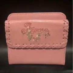最終お値下げ！未使用＊ANNA SUI ピンク刺繍レザー二つ折り財布