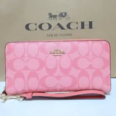 COACH 長財布 シグネチャー ロング ジップ アラウンド C4452 ピンク