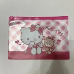 ハローキティ フラットポーチ ピンク ギンガムチェック