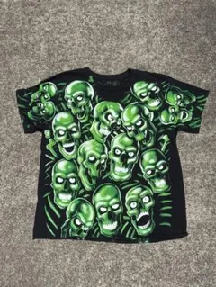 スカル柄 総柄 Tシャツ ブラック グリーン　supremeのサムネイル