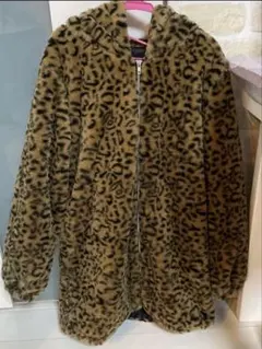 レオパード柄 フード付きファーロングコート