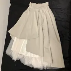 チュール切替アシンメトリーロングスカート ベージュ/フリーサイズ