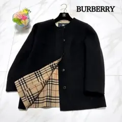 美品✨　バーバリーロンドン ダブルフェイス カシミヤ混 コート　黒　ノバチェック