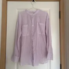 レトロガール 薄紫 ストライプ ボタンアップシャツ