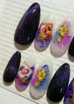マリア様ネイル～パープル＆ブルーインク×カメレオンマグネット