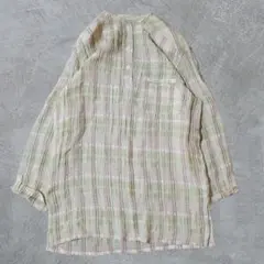 URBANFLO チェック柄 長袖 ブラウス グリーン L ナチュラル