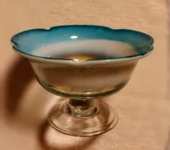 氷コップ 明治 大正 昭和レトロ 乳白色 骨董和ガラス 水色