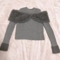 美品 SUREVE シャギーリボン オフショル 肩出し ニットプルオーバー M