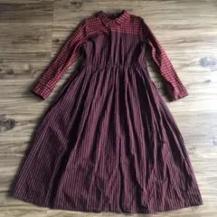 サニークラウズ　赤いチェック&ストライプワンピース　フェリシモ