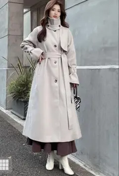 GRL リボンベルト付きフェイクウールトレンチコート［k9049x］