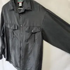 90s シルク100% ヴィンテージ黒シャツ M 輸入古着