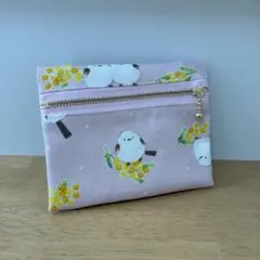 フタにファスナー☆移動ポケット☆シマエナガ☆ピンク☆ハンドメイド
