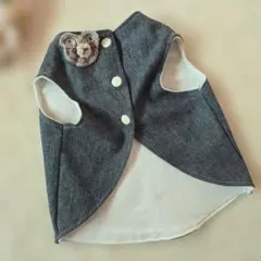 ★ハンドメイド初心者★デニム風犬服 ボタン付きベスト