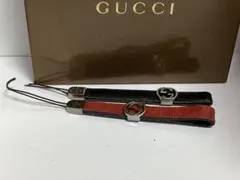 グッチGUCCI レザーキーホルダー 黒 赤ストラップ2点セット本物