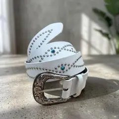 白　ターコイズ 　スタッズウエスタンベルト　Y2K アメカジ グランジ　男女兼用