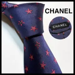 CHANEL シャネル　ネクタイ　高級シルク　ココマーク　総柄　ネイビー