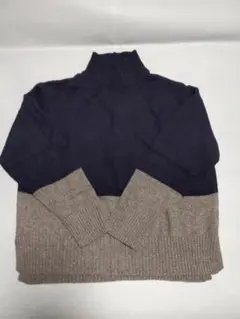 UNITED ARROWS ウールカシミヤ バイカラーハイネック 紺×灰 F相当