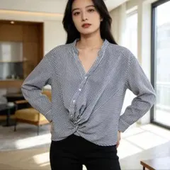 ロペピクニック 2WAYストライプブラウス 38 M 抜き襟 カシュクール