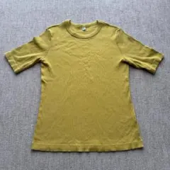 ユニクロ L リブクルーネックT 五分袖 マスタードイエロー