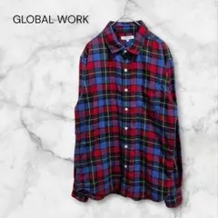 グローバルワーク チェック長袖 ネルシャツ M マルチカラー