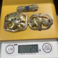 13907 シルバービンテージ 金色 ブローチ 3点セット