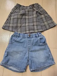 ☆女児140☆デニムショートパンツ・チェックキュロット☆セット売り