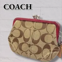 良品 COACH コーチ がま口 コインケース シグネチャー 赤縁