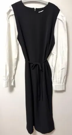 ロングワンピース 長袖 ウエスト紐付き 春用 袖 シャツ 期間限定出品