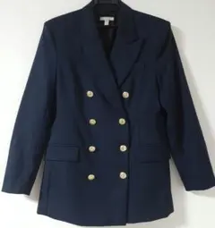 H&M　ダブルブレスト テーラードジャケット　金ボタン　ネイビー