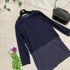 美品【N.Y.C.C】チュニック ひざ丈ワンピース ピンストライプ ドッキング