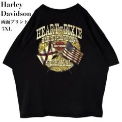 【USA製】ハーレーダビッドソン Tシャツ 黒 3XL イーグル 星条旗 古着