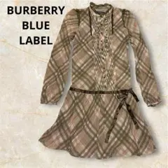 BURBERRY BLUE LABEL チェック　フリル　パールボタン　プリーツ