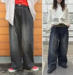 グラミチ ビームスボーイ 別注 ワイド デニム パンツ / ユーズドブラック