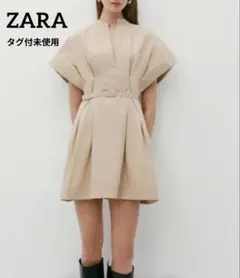タグ付未使用◆ZARA◆ ベルト付きショート丈ワンピース チュニック トップス