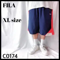 FILA フィラ サイド切替スウェットハーフパンツ バギーショーツ 紺赤白 XLのサムネイル
