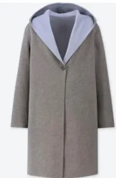 ユニクロのダブルフェイスフーデットコート Lサイズ UNIQLO グレー