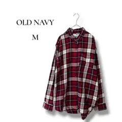 OLD NAVY メンズ　長袖シャツ　チェック柄　赤系　コットン　Mサイズ