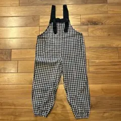 子供服チェック柄オーバーオール 130サイズ&麦わら帽子(女の子)