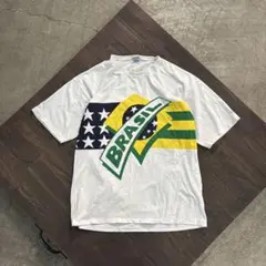 希少☆2010年 W杯 ブラジル代表 刺繍ロゴ リンガーネック Tシャツ L 