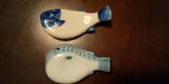 魚形(フグっぽい魚)の陶器製箸置き2個セット