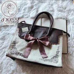 美品 axes femme ビッグリボン ハンド トート バッグ 刺繍 大容量