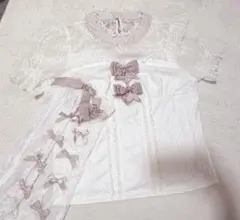 リズリサ レースリボン付きホワイト半袖トップス